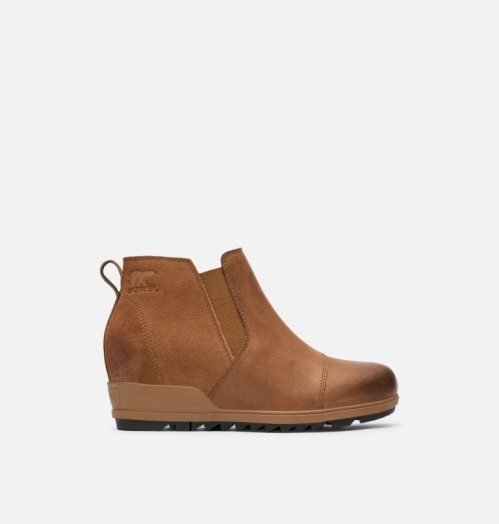 Sorel Evie Pull-On Bootie Støvletter med Kilehæl Dame Velvet Tan | YAGBJS-147